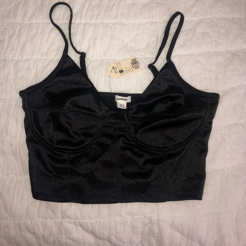 Black Satin Bustier Crop Top